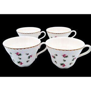 Teacups Harker Rosebud Bouquet Vintage Porcelain Scalloped Rim Gadroon Set of 4